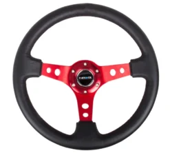 NRG Sportratt Läder med Rött Centrum 350mm (3'' Djup)