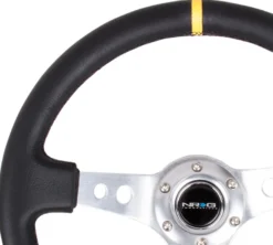 NRG Sportratt Läder med Silver Centrum / Gul Centermarkering 350mm (3'' Djup)