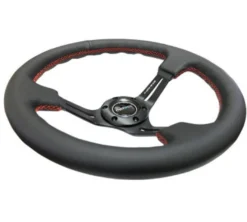 NRG Sportratt Läder med Svart Centrum / Röda Sömmar 350mm (3'' Djup)