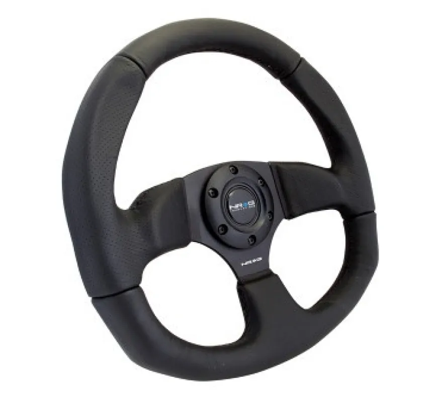 NRG Sportratt Läder ''Racestyle'' med Svarta Sömmar / Platt Botten