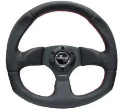 NRG Sportratt Läder ''Racestyle'' med Röda Sömmar / Platt botten