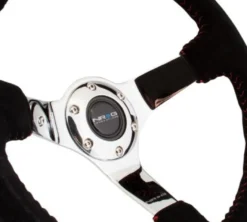 NRG Sportratt Mocca med Chrome centrum / Röda Baseballsömmar 350mm ( 3'' Djup)