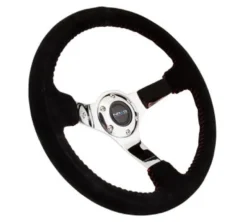 NRG Sportratt Mocca med Chrome centrum / Röda Baseballsömmar 350mm ( 3'' Djup)