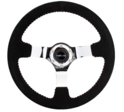 NRG Sportratt Mocca med Chrome centrum / Röda Baseballsömmar 350mm ( 3'' Djup)