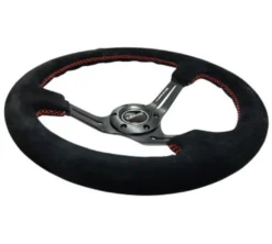 NRG Sportratt Mocca med Svart Centrum / Röda Sömmar 350mm (3'' Djup)
