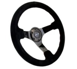 NRG Sportratt Mocca med Svartkrom Centrum / Röda Baseballsömmar 350mm (3'' Djup)