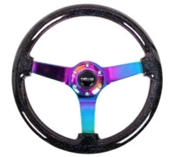NRG Svart ''Glittrig'' Träratt med Neochrome Centrum 350mm (3'' Djup)