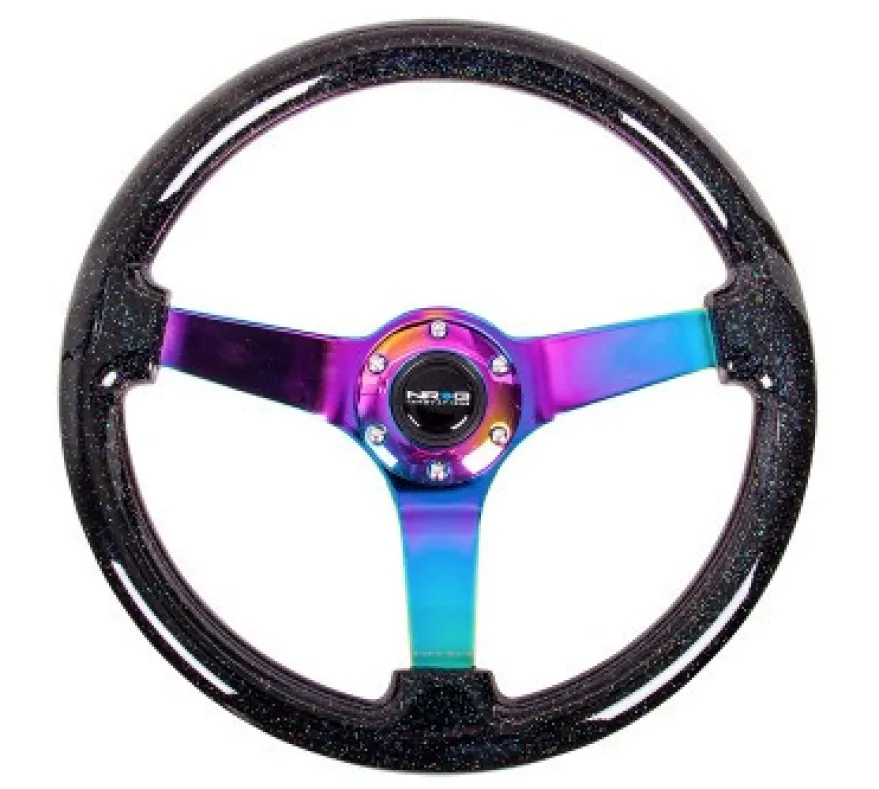 NRG Svart ''Glittrig'' Träratt med Neochrome Centrum 350mm (3'' Djup)