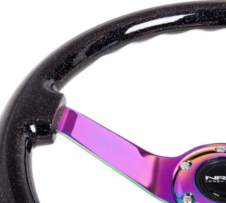 NRG Svart ''Glittrig'' Träratt med Neochrome Centrum 350mm (3'' Djup)