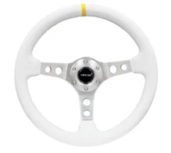 NRG Vit Läderrätt med Silver Centrum / Gul Centermarkering 350mm (3'' Djup)