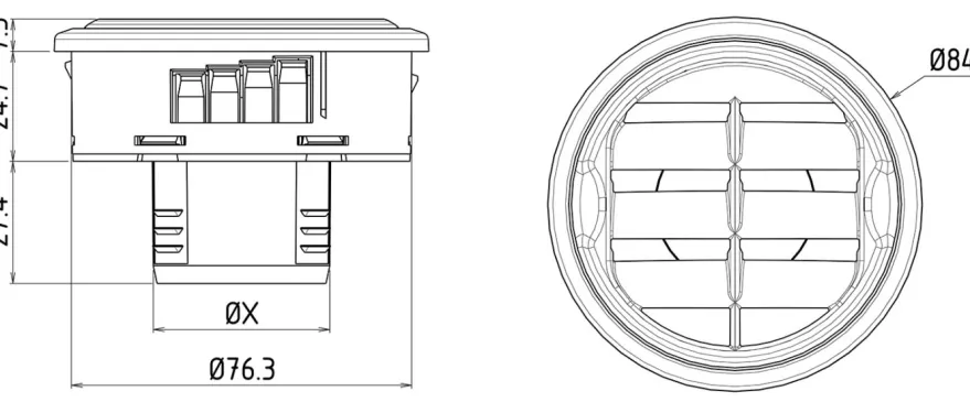 Rund Luft Ventilation Med Galler 50mm (2'')