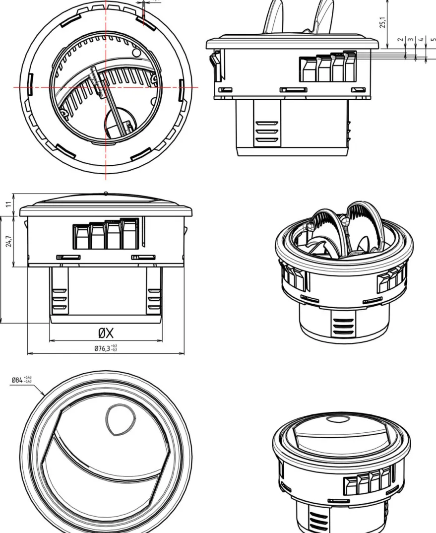 Rund Luft Ventilation 45mm (1.75'')