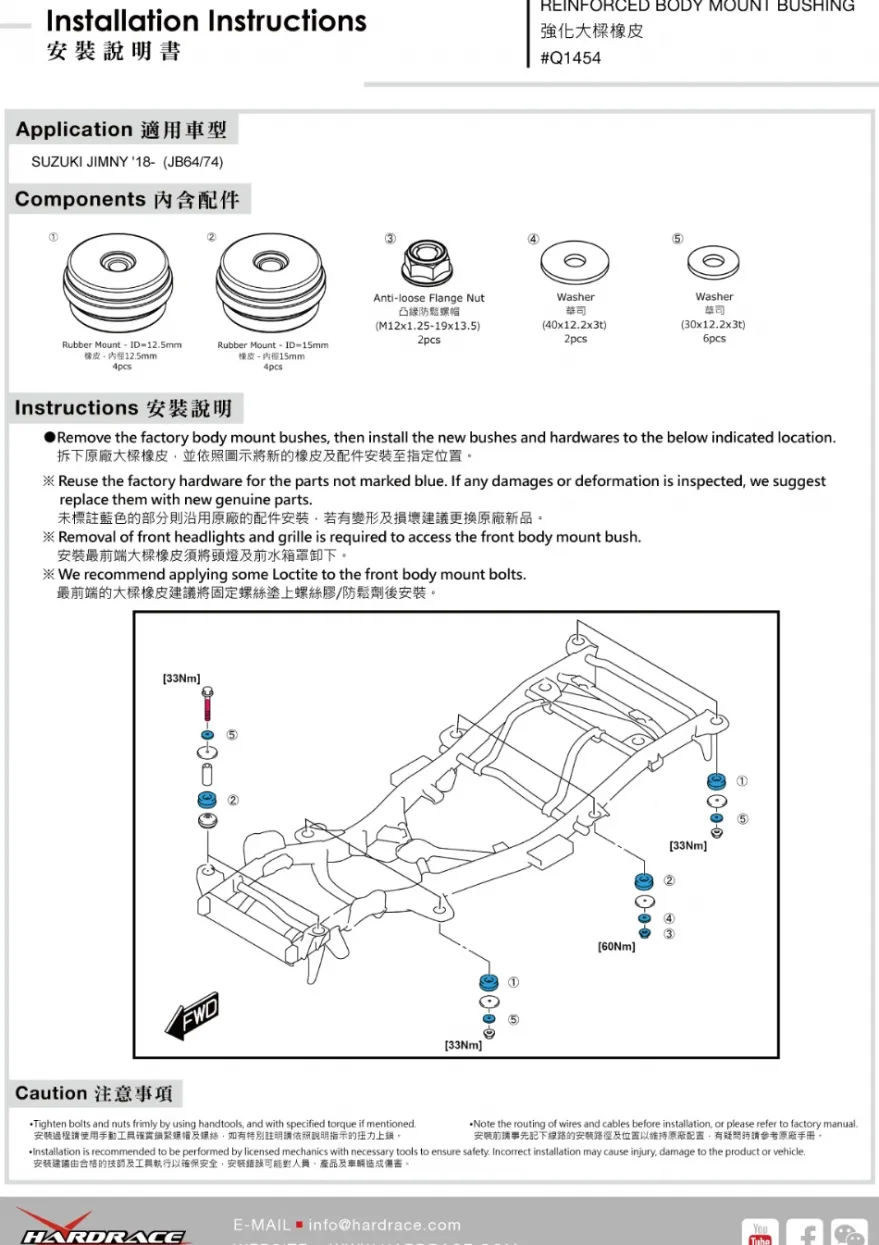 Suzuki Jimny 2018+ Body Mount Bussning Kit Hardrace