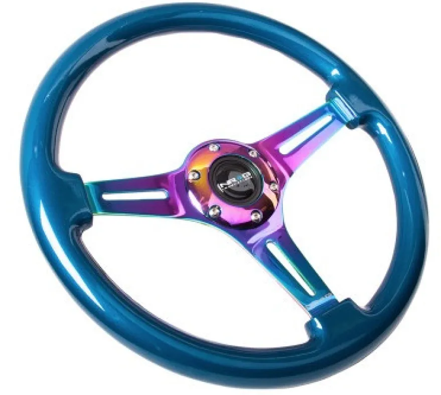 Träratt 350mm 3-ekrad Neo-Chrome Centrum Blå Ratt NRG