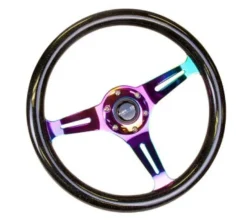 Träratt 350mm 3-ekrad Neo-Chrome Centrum Svart Glittrig Ratt NRG