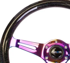 Träratt 350mm 3-ekrad Neo-Chrome Centrum Svart Glittrig Ratt NRG