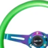Träratt 350mm 3-ekrad Neo-Chrome Centrum Grön Ratt NRG