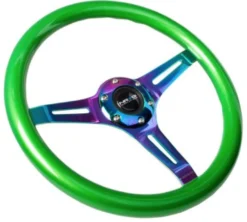 Träratt 350mm 3-ekrad Neo-Chrome Centrum Grön Ratt NRG