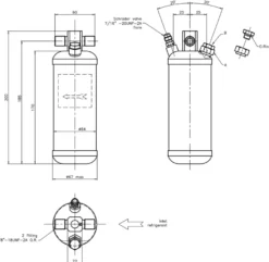Universal Receiver / Torkfilter Upprätt 64 mm Diameter med 3/8-24 UNF PortT7 Design