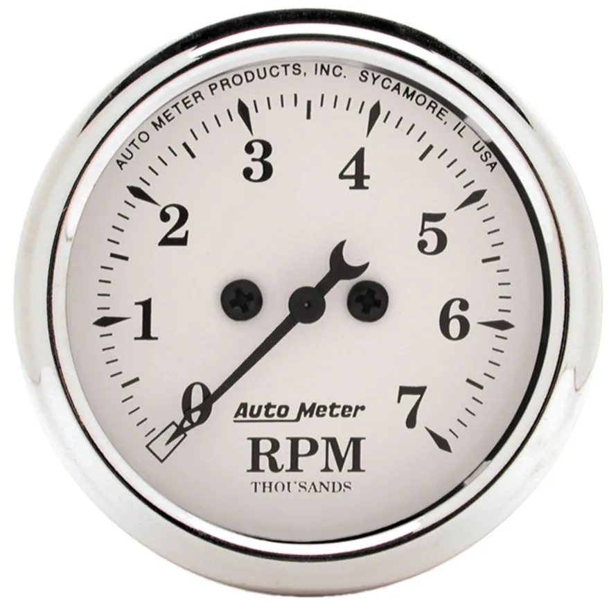 Varvräknare 52mm 7000 RPM In-Dash OLD TYME WHITE