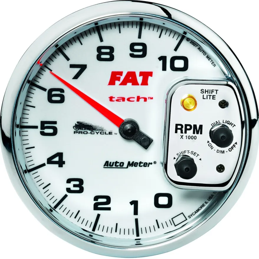 Varvräknare 127mm 10 000 RPM Med Shiftlight Vit PRO-CYCLE