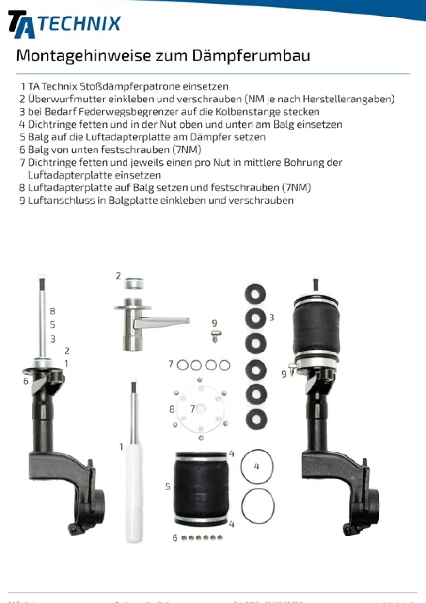 Volkswagen Passat 32, B1 1973 - 1980 Luftfjädring Fjäderbenskit TA Technix