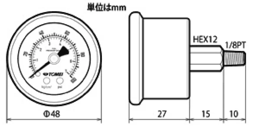 Bränsletrycksmätare 0-100 PSI TOMEI