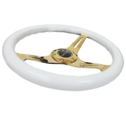 Classic Träratt 350mm 3-ekrad Guldigt Centrum Vit Ratt NRG