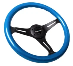 Classic Träratt 330mm 3-ekrad Mattsvart Centrum Blå Ratt NRG