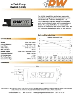 DW200 Bränslepump 255 L/H In-Tank Deatschwerks (Bensin/E85)