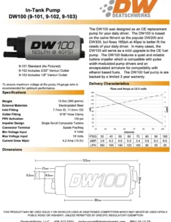 DW100 Bränslepump 165L/H In-Tank Deatschwerks (Bensin/E85)