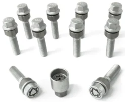 HR-1455206SET H&R Bultsats inkl låsbutar M14x1,5 Sfäriskt 14mm säte rörlig aluminium kona Porsche Taycan Silver, Längd 52/37mm