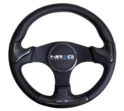 NRG Kolfiber-/Läder-ratt med Gummitutknapp 350mm