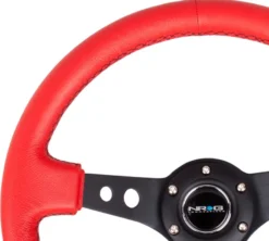 NRG Röd Sportratt Läder med Svart Centrum 350mm (3'' Djup)