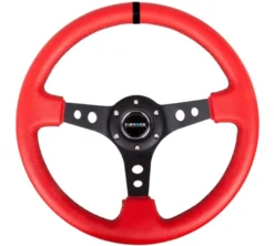NRG Röd Sportratt Läder med Svart Centrum / Svart Centermarkering 350mm (3'' Djup)
