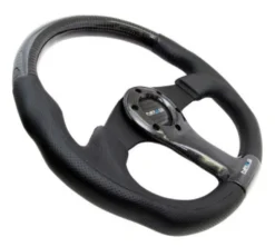 NRG Sportratt Kolfiber med Lädergrepp / Platt Botten 350mm