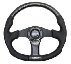 NRG Sportratt Kolfiber med Lädergrepp / Platt Botten 350mm