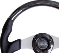 NRG Sportratt Kolfiber med Lädergrepp / Silver Centrum 350mm