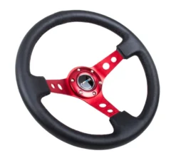 NRG Sportratt Läder med Rött Centrum 350mm (3'' Djup)