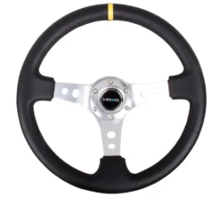 NRG Sportratt Läder med Silver Centrum / Gul Centermarkering 350mm (3'' Djup)