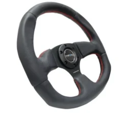 NRG Sportratt Läder ''Racestyle'' med Röda Sömmar / Platt botten