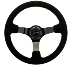 NRG Sportratt Mocca med Svartkrom Centrum / Röda Baseballsömmar 350mm (3'' Djup)