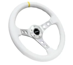 NRG Vit Läderrätt med Silver Centrum / Gul Centermarkering 350mm (3'' Djup)