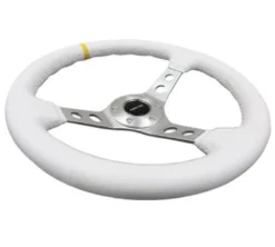 NRG Vit Läderrätt med Silver Centrum / Gul Centermarkering 350mm (3'' Djup)