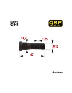 Pinnbult med splines QSP M12 x 1.5, 14,2mm