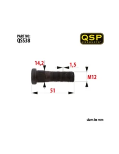 Pinnbult med splines QSP M12 x 1.5, 14,2mm