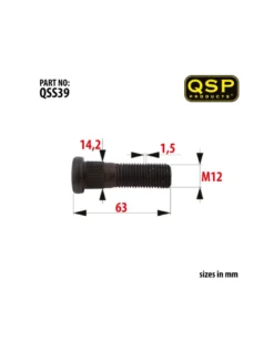 Pinnbult med splines QSP M12 x 1.5, 14,2mm