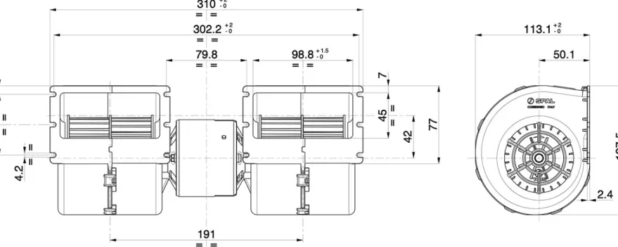 SPAL Dubbel Radialfläkt 24v 684cfm 3 Fläkthastigheter