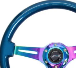 Träratt 350mm 3-ekrad Neo-Chrome Centrum Blå Ratt NRG