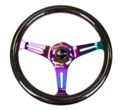 Träratt 350mm 3-ekrad Neo-Chrome Centrum Svart Glittrig Ratt NRG
